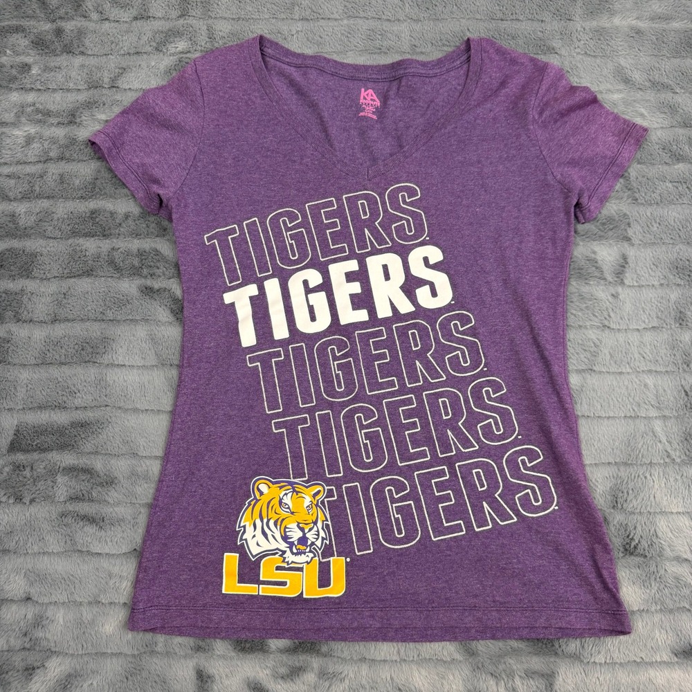 Knights Apparel LSU Tigers V-Neck Graphic Tee Purple Heathered Small RN104648